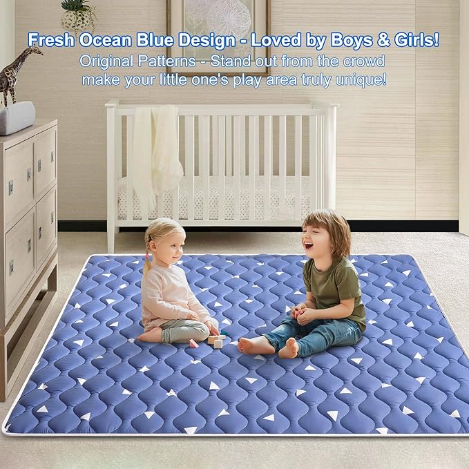 Premium Foam Baby Play Mat for Floor 47" X 47", Thicken One-Piece Crawling Mat, Non-Slip Cushioned Baby Playmats for Infants, Babies, Toddlers - Machine Washable for Easy Care