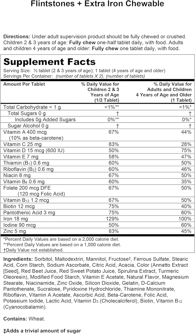 Flintstones Chewable Kids Multivitamin with Vitamin C, D, B12 & Iron for Toddlers, 90 Count (Pack of 2)