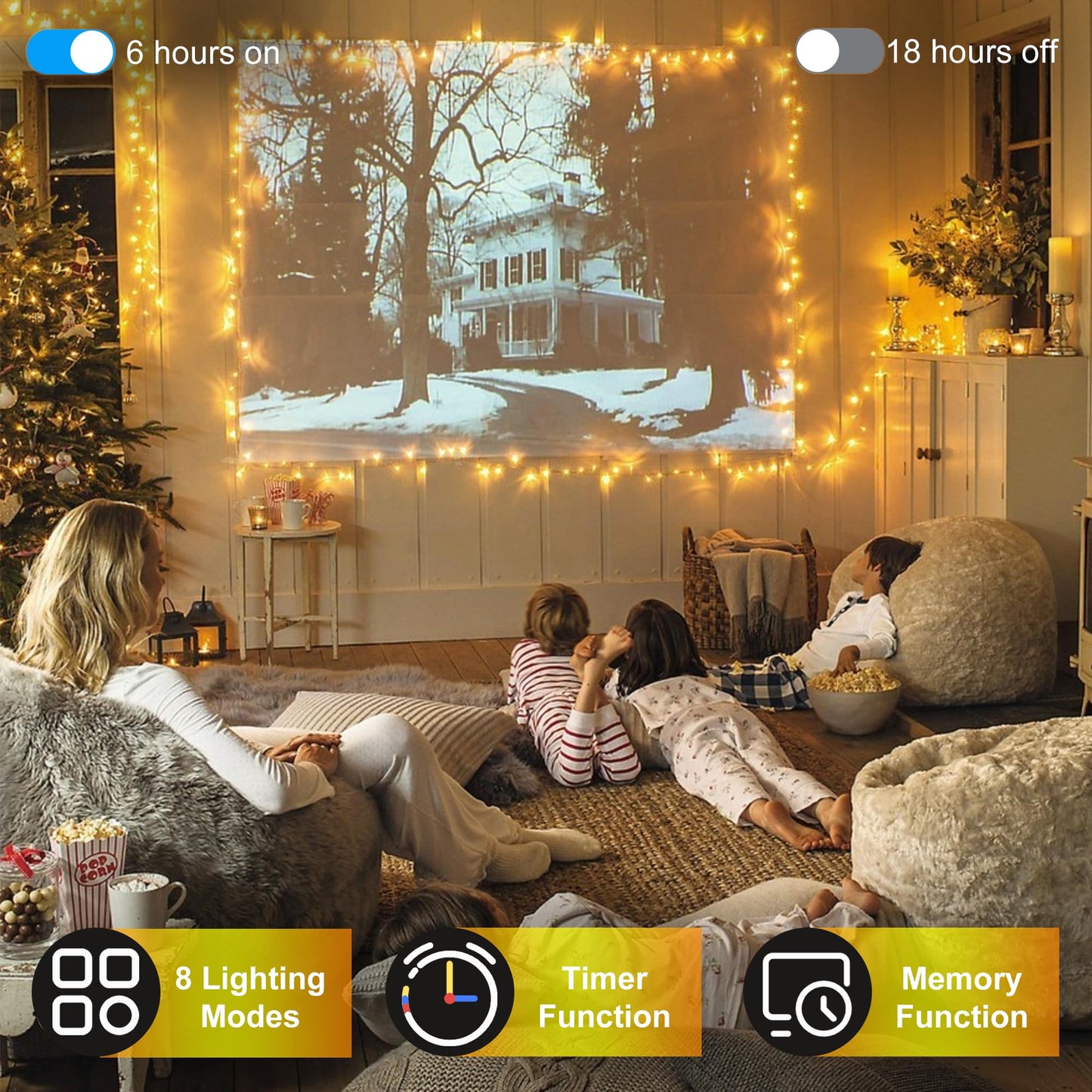 HRANBOTY 2 Pack 600 LED Christmas String Lights, Warm White, 200FT, Connectable, 8 Modes, Indoor Outdoor Decor