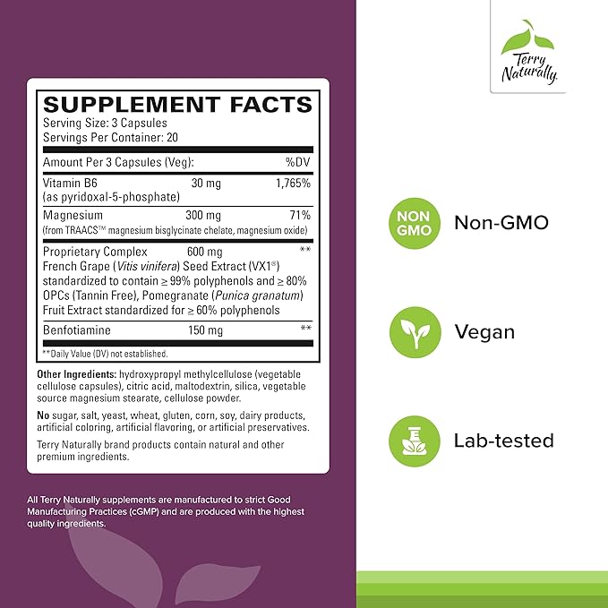 Terry Naturally Clinical OPC Heart - Heart Health Supplement with Magnesium, Vitamin B6, Grape Seed Extract - Dietary Supplement for Artery Health & Circulation - 60 Capsules (Pack of 2)