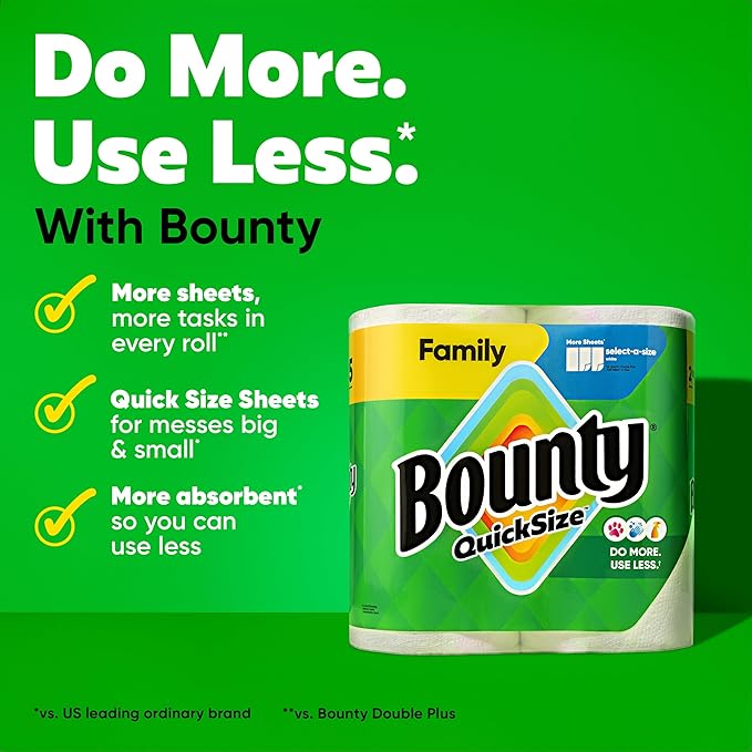 Bounty Quick-Size Paper Towels, White, 16 Family Rolls, Charmin Ultra Strong Clean Touch Toilet Paper, 18 Family Mega XL Rolls