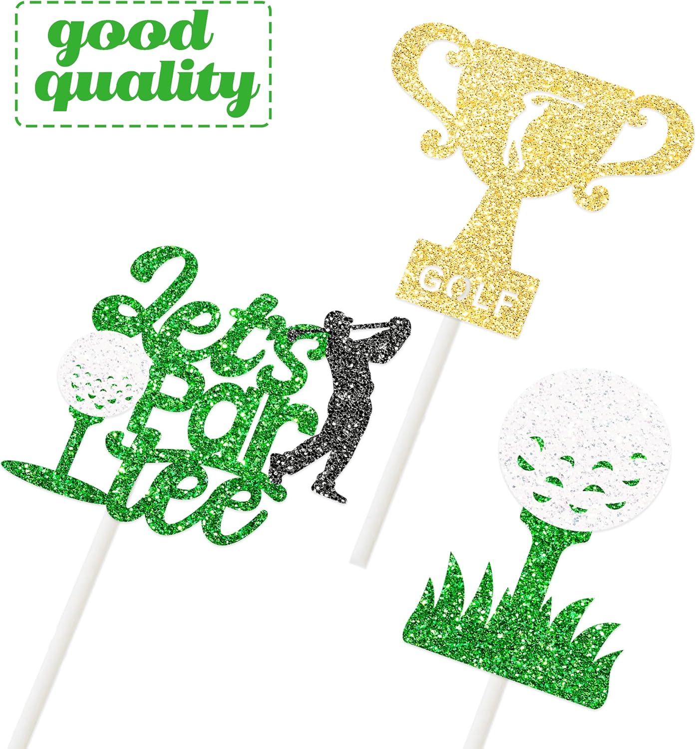 24pcs Golf Party Cupcake Toppers Golf Ball Cupcake Toppers Sticks Golf Birthday Party Decorations Sports Golf Theme Cake Picks for Golf Let's Partee Party Baby Shower Supplies