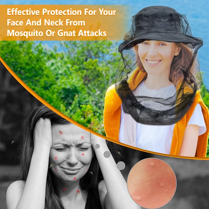 Mosquito Head Net for Insects, 2 Pack, Premium Bug Net for Head, Fly & Bug Protection | Ultra Large & Long, Finest Holes for Camping, Hiking, Fishing, Gardening, Fits All Hats for Men & Women