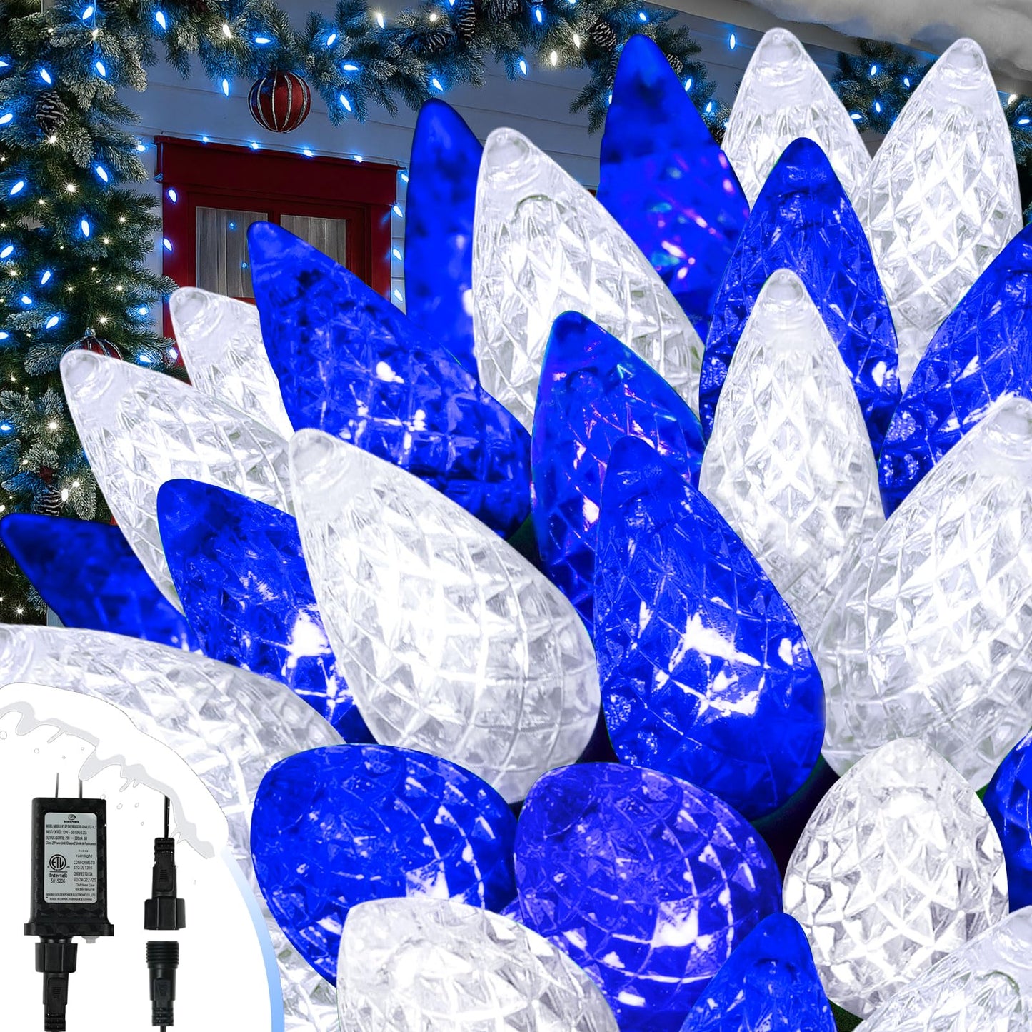 Upgraded 250 Led C6 Connectable Christmas String Lights Blue And White  82Ft Waterproof Christmas Twinkle Light Outdoor  Plug In Fairy Light Indoor With 13 Modes & Timer For Christmas Tree Decorations