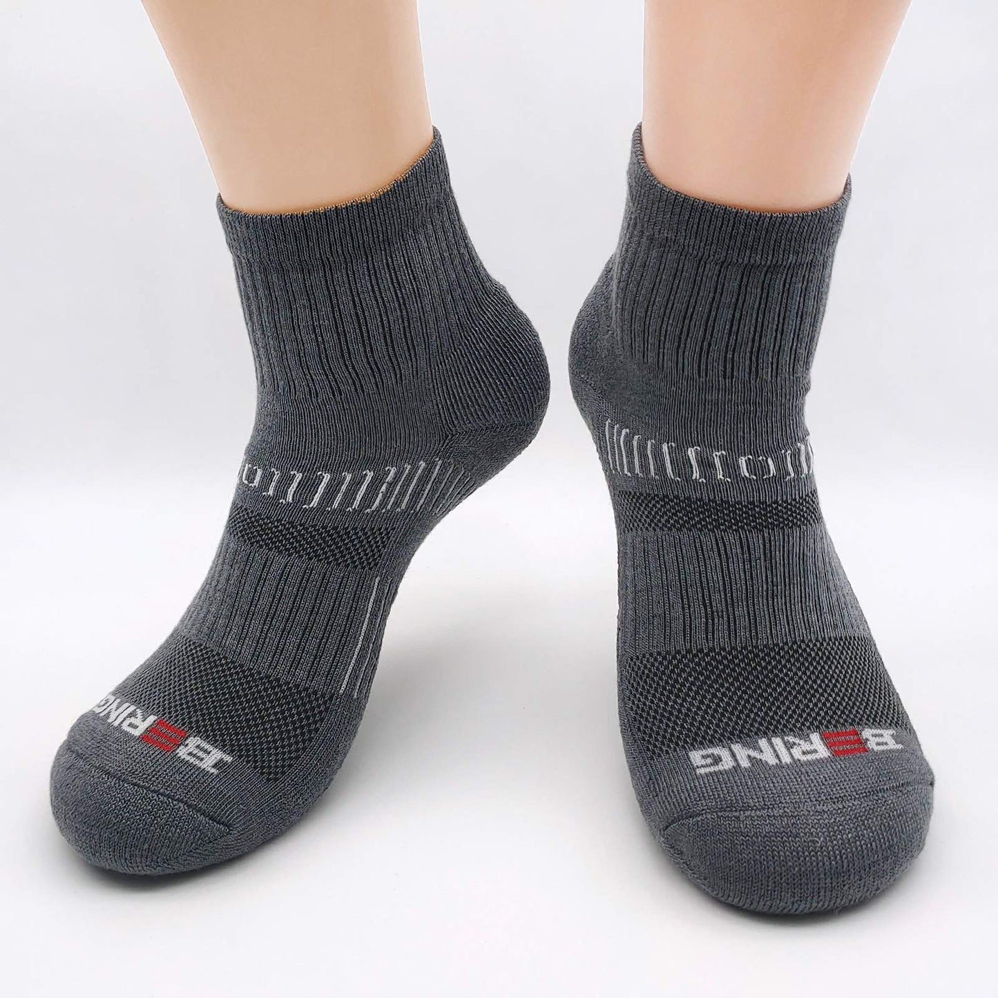 BERING Men's Athletic Cushion Quarter Socks, Size 9-12, Dark Grey, 6 Pairs
