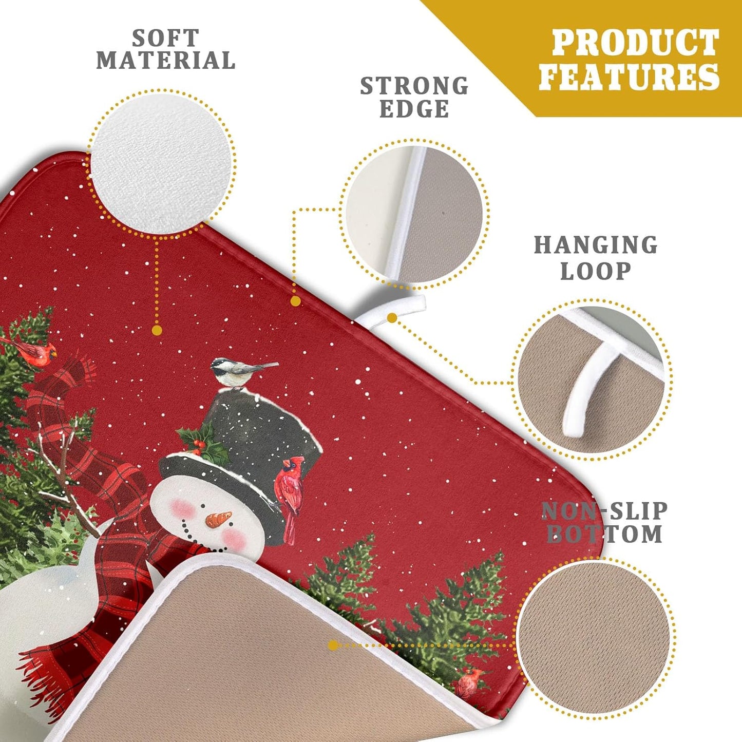 Christmas Dish Drying Mat for Kitchen Counter Red Xmas Snowman Trees Birds Drying Mat 16x18 Inch Winter Holiday Absorbent Dish Drainer Mat Christmas Kitchen Accessories