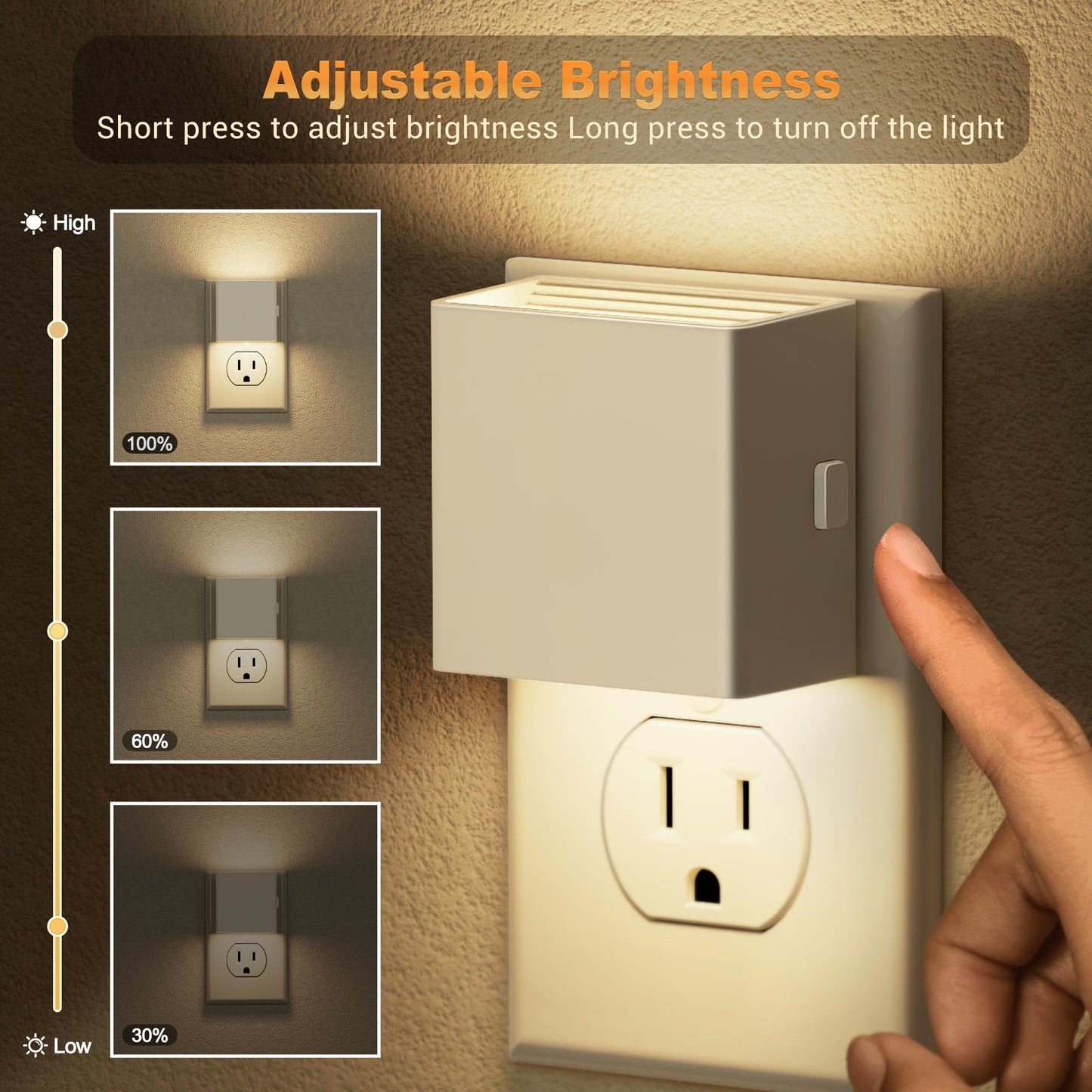 JandCase Night Light Plug-in, Soft White 3000K, Dusk to Dawn, 2 Pack, Electroplate White, Model C-GY10602WHUS-2
