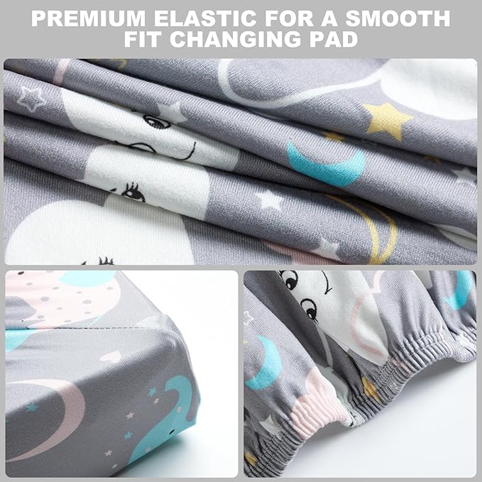 Changing Table Pad Cover Elastic Changing Pad Cover Premium Baby Changing Pad Cover 2 Pack for Boys Girls Soft and Comfortable (Dinosaur Eggs and Cloud Babies)