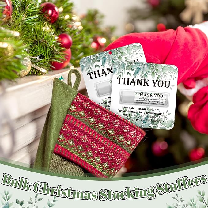 30 Pack Christmas Employee Appreciation Gift Lip Balms Bulk Staff Teacher Team Volunteer Thank You Gift Thanksgiving Christmas Appreciation Party Favor for Women Men(Leaf,Green White)