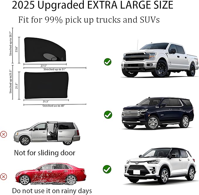 [2025] Car Window Screen for Chevrolet Silverado1500 2019-2025 Large Pickup SUV Camping 4 Pcs Car Window Shades Bug Mosquito Net,Breathable Mesh Netting UV Protector for Front and Rear Side Window