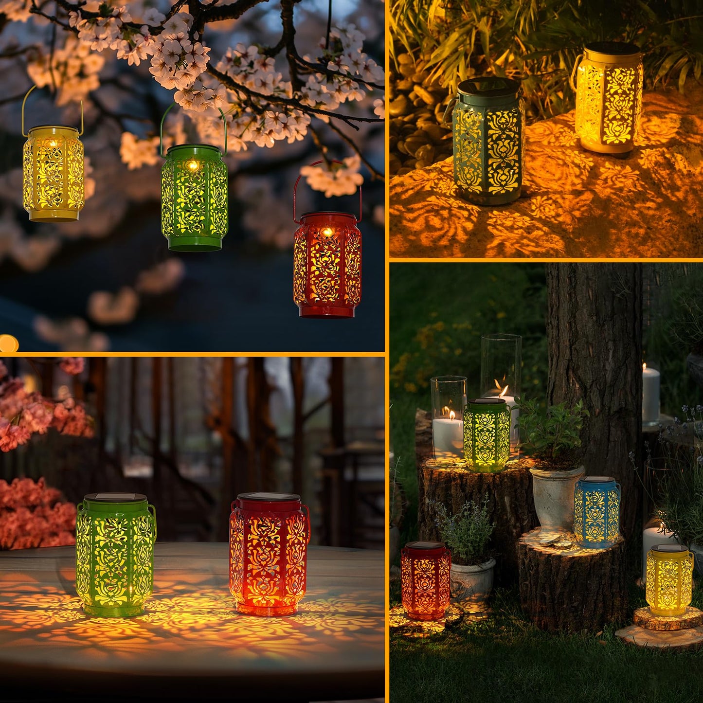 OxyLED 4 Pack Solar Lanterns - IP44 Waterproof, Multicolor LED Hanging Lights for Outdoor Garden, Patio, Yard, Model D80-0559N-30