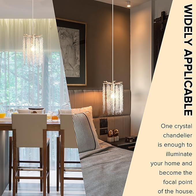 MO&OK Plug in Crystal Chandelier 3 Light with 15Ft Cord Modern Pendant Light for Bedroom Mini Antler Hanging Lamp for Kitchen Island Dinning Bedrooms and Hallway