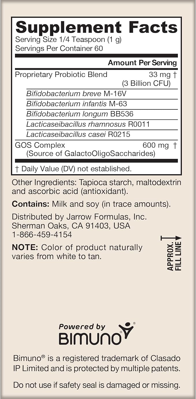 Jarrow Formulas Jarro-Dophilus Baby Probiotic + GOS Prebiotic, Dietary Supplement, Gut Support for Babies, 2.1 oz Powder, 60 Day Supply (Pack of 12)