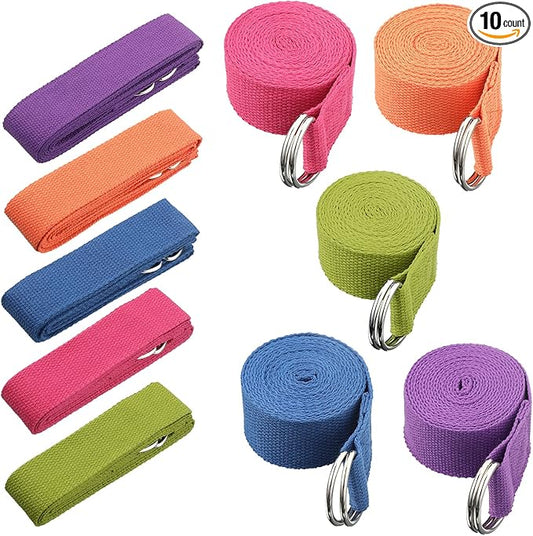 10 Pcs Yoga Strap 8ft Yoga Stretching Exercise Band Stretching Belt with Adjustable Metal D Ring Buckle Loop for Pilates, ...