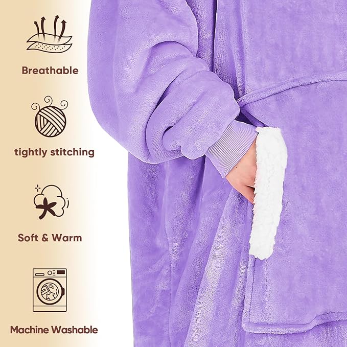 yescool Wearable Blanket Hoodie, Flannel Sherpa Fleece Blanket Sweatshirt for Adults Women Men,One Size Fits All