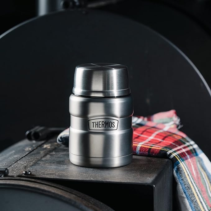 THERMOS Stainless King Vacuum-Insulated Food Jar with Spoon, 16 Ounce, Army Green (Pack of 4)