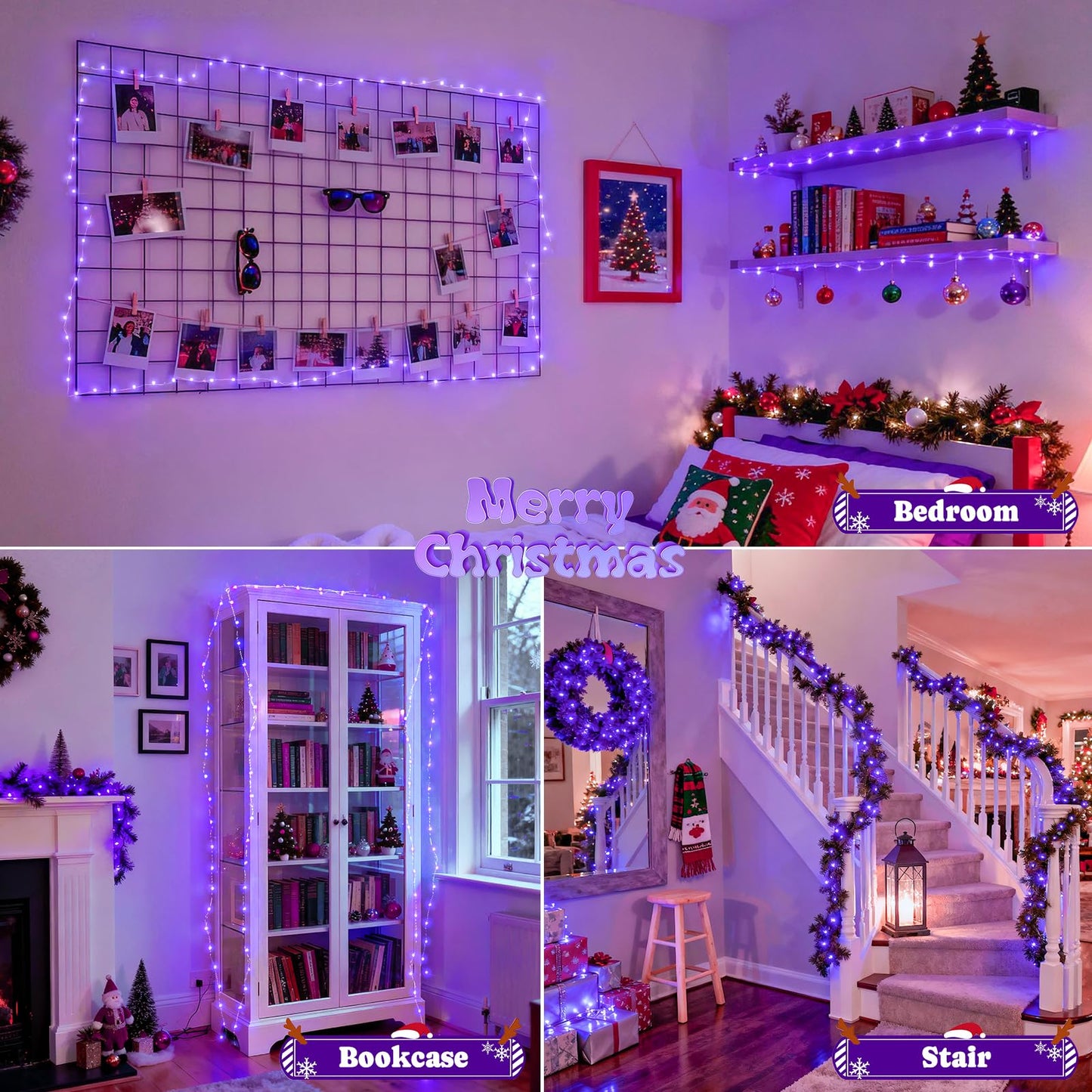 Jmexsuss 2 Pack 100 Led Purple Christmas Fairy Lights, Battery Operated, 66Ft With Remote, 8 Modes For Indoor/Outdoor Decorations