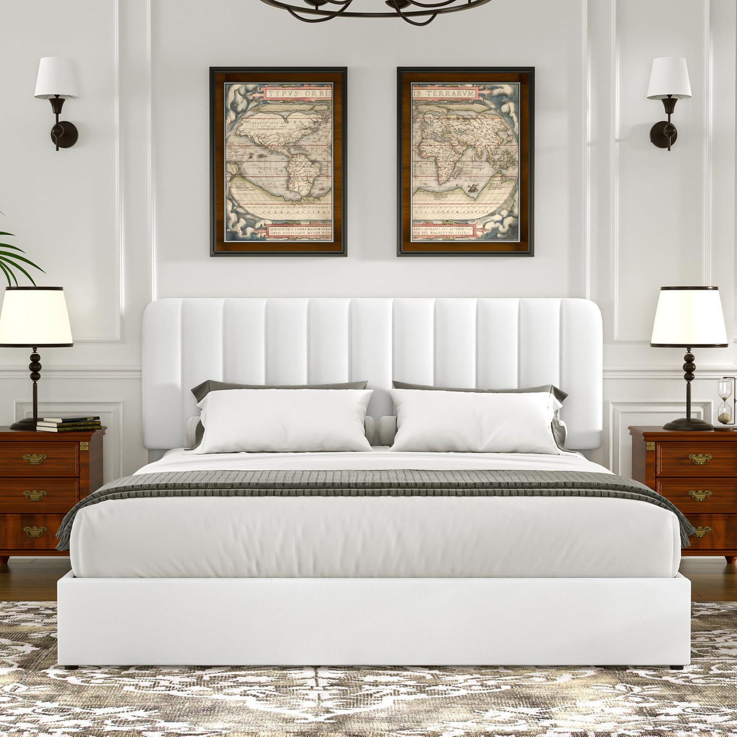 VECELO King Size Upholstered Bed Frame with 4 Drawers and Headboard, Velvet Platform Storage Bedframe, Wooden Slats Support, No Box Spring Needed,Snow-White