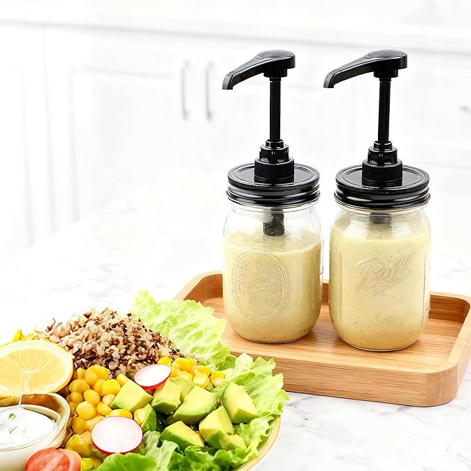 Glass Syrup Sauce Bottle with Dispenser Pump 16 Oz Mason Jar Honey Coffee Syrup Condiment Container Food Grade Airtight & Leak-Proof -2 Set