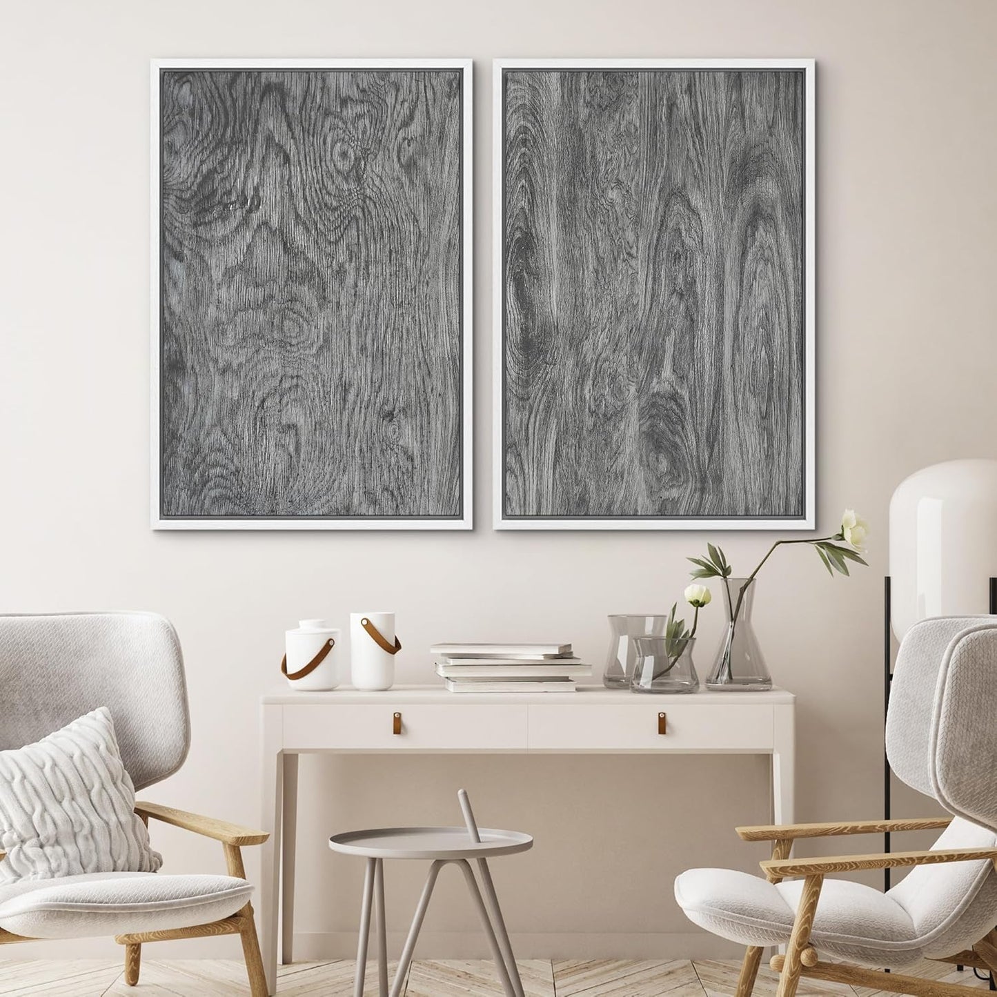 SIGNWIN Framed Canvas Print Wall Art Set Gray Wood Grain Rustic Abstract Illustrations Modern Art Minimal Decorative Nordic for Living Room, Bedroom, Office - 16"x24"x2 White