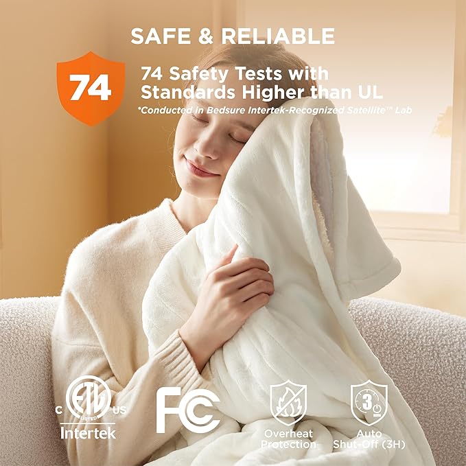 Bedsure Electric Blanket Twin - Soft Flannel Heated Blanket, Fast Heating with 10 Time Settings & 6 Heat Settings, Warm Gift for Grandma (62x84 inches, Ivory)