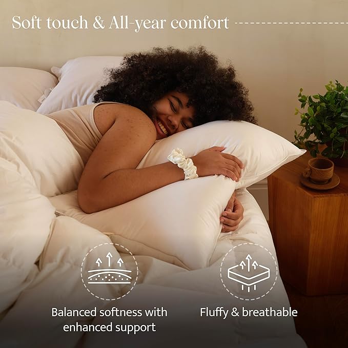 Double Stitch Luxury US White Down Pillow - Made in Canada, 400 Thread Count 100% Cotton Shell, Soft 700 Fill Power Down Bed Pillow, Soft Sleeping Pillow 3-Chamber, Queen(20" x 30")