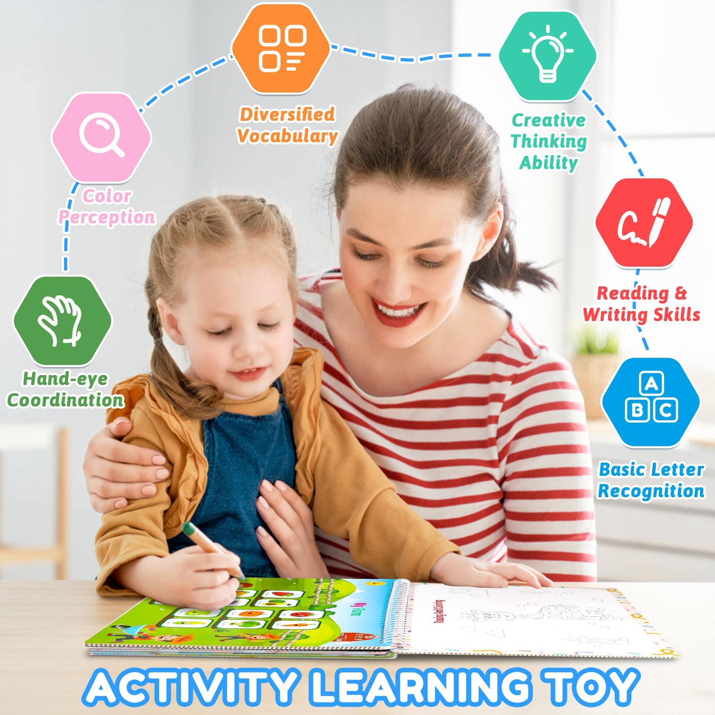 Montessori Busy Book for Toddlers 3-5, Dinosaur My Preschool Learning Activities, Education Kindergarten Sticker Workbook, Travel Toys for Kids, Birthdays Gifts for Boy and Girl Age 3 4 5 Year Old