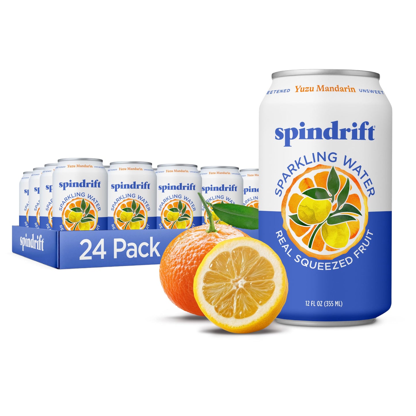 Spindrift Sparkling Water  Yuzu Mandarin Flavored  Made with Real Squeezed Fruit  12 Fl OZ Cans  Pack of 24 (Only 6 Calories per Can)