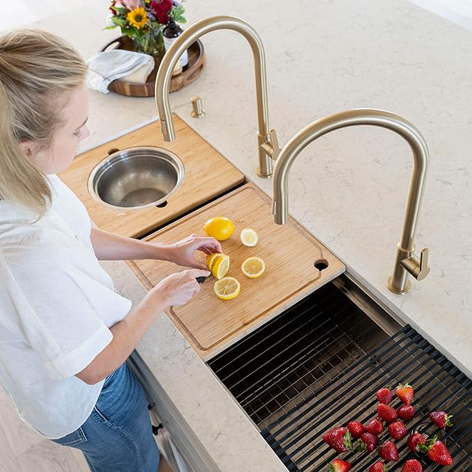 Kraus KWU210-57 Kore 2-Tier Workstation Undermount 16 Gauge Stainless Steel Single Bowl Kitchen Sink with 10 Piece Chef’s Kit of Accessories, 57 inch