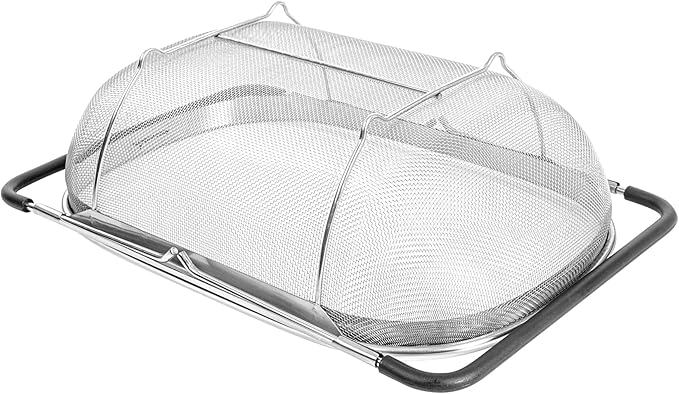 Restaurantware Colander 1 Count 5.5 qt Dishwasher-Safe Stainless Steel Coarse Mesh Colander with Over-The-Sink Expandable Handles Kitchen Strainer Basket for Pasta, Fruits, and Vegetables