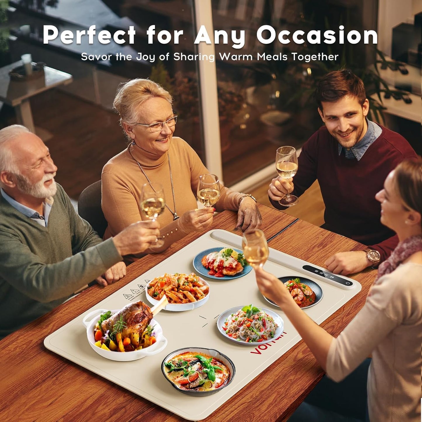 Warming Mat for Food, Voriah Electric Warming Tray with 3 Temp Settings & Auto Shut-Off, Food Warmer with Thick Silicone Surface to Keep Food Warm at Buffet, Parties, and Family Use（Apricot）