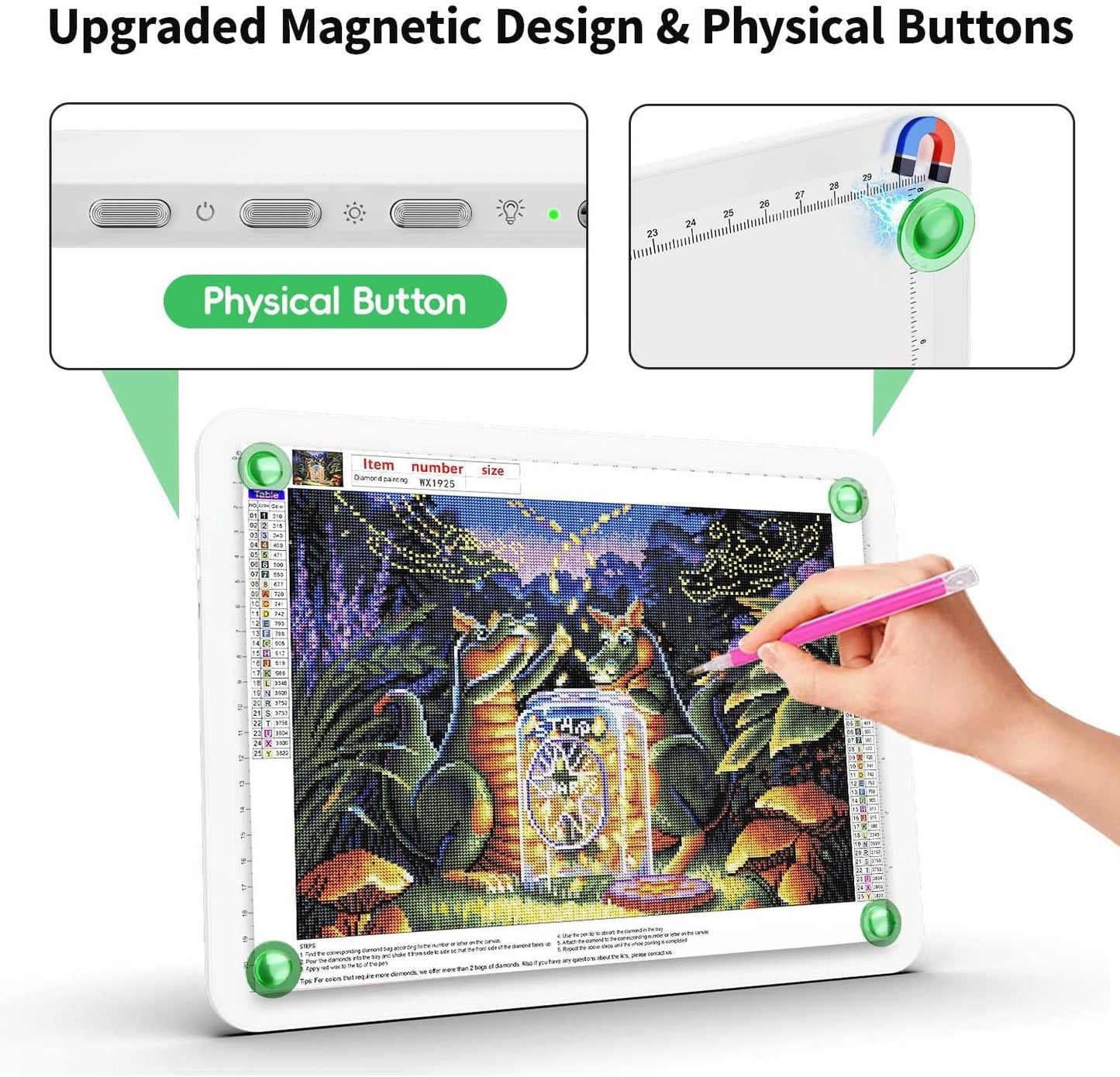 Zocelight Rechargeable A4 Light Board for Diamond Painting,Magnetic Bright Light Box for Tracing,Wireless LED Light pad with Physical Buttons,3 Colors,Dimmable 9000LUX Lightbox for Drawing,Sketching