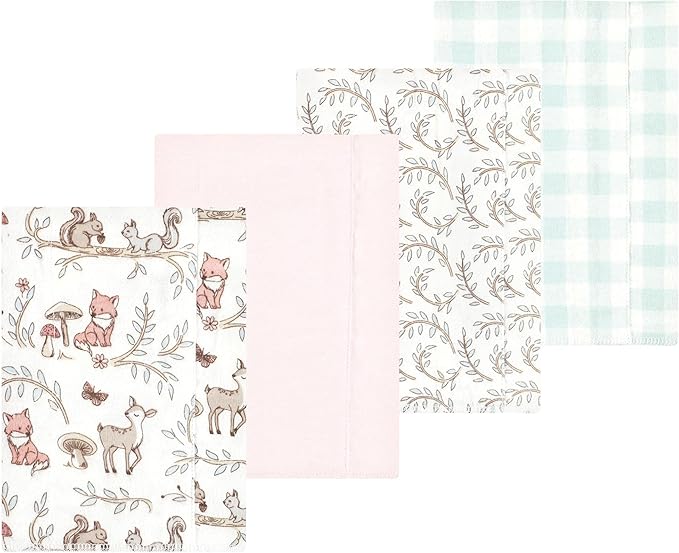Luvable Friends Hudson Baby Flannel Burp Cloths 4pk, Pink Forest Friends