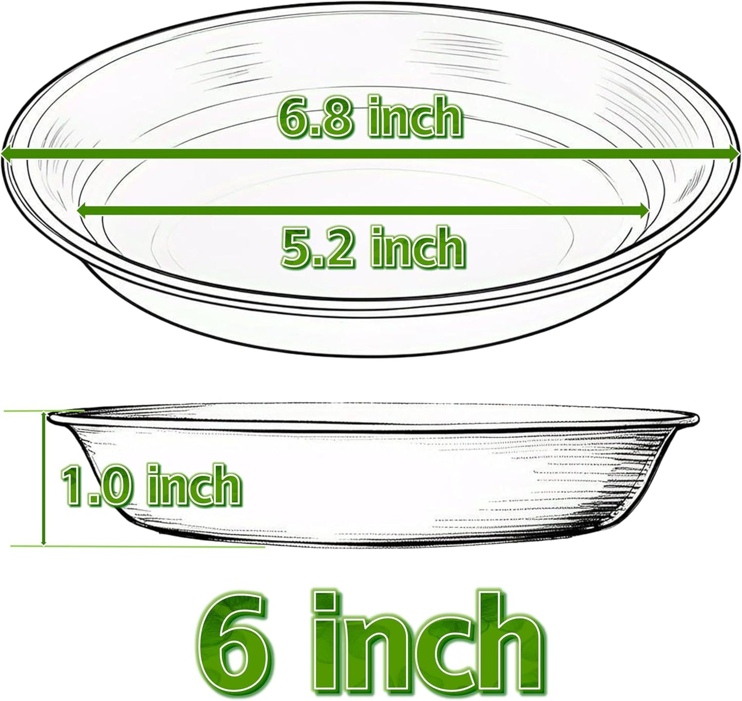 Plant Saucer Pot Tray 4 6 8 10 12 14 16 18 inch, 6 Packs Clear Plastic Flower Planter Saucers and Drip Trays for Indoors, Heavy Durable Plant Plate Water Catcher (6", Clear)