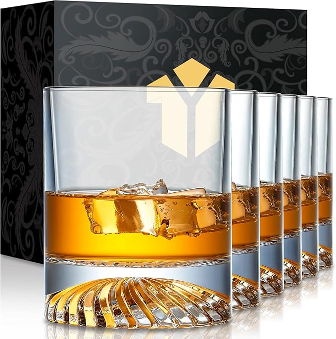 OPAYLY Whiskey Glasses Old Fashioned Glasses Set of 6 12oz Rocks Glasses Gift for Men Women Drinking Bourbon Scotch Cockta...