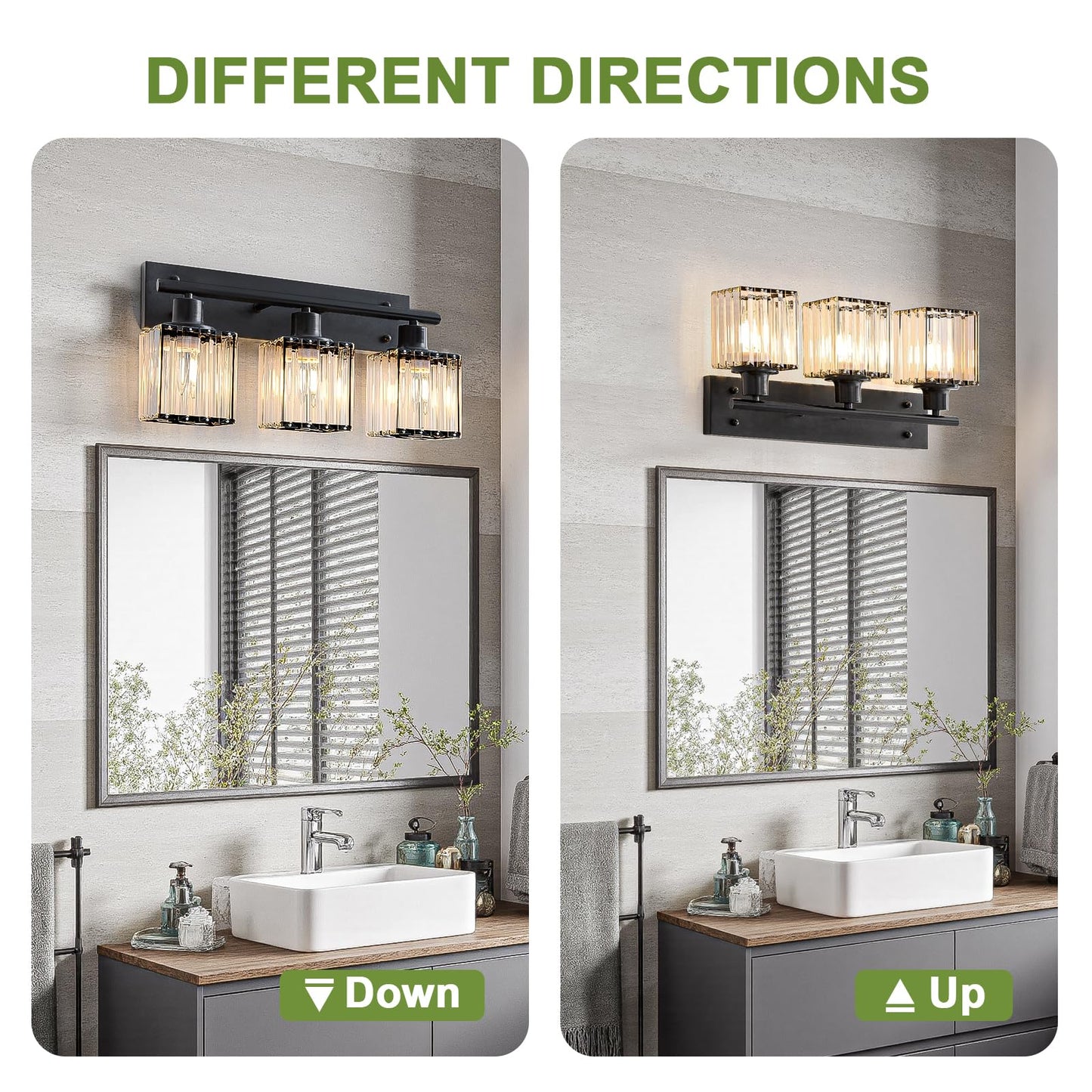 GAMTUE Bathroom Light, 3-Light Modern Crystal Vanity Light, Bathroom Lighting Fixtures Over Mirror Wall Sconces for Powder Room, Living Room, Bedroom, Hallway (Included 3 E26 Bulbs)