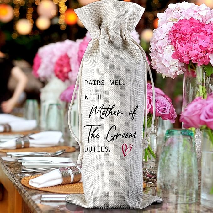 Mother of the Groom Gifts Pairs Well with Mother of the Groom Duties Wine Bag Wedding Engagement Gifts for Mother from Groom Reusable Wine Gift Bag