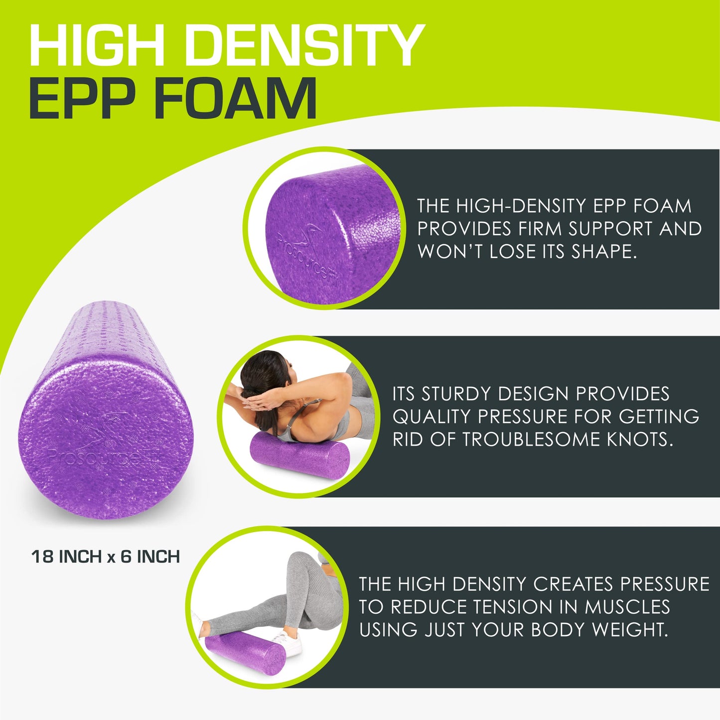 ProsourceFit High Density Foam Rollers long, Firm Full Body Athletic Massage Tool for Back Stretching, Yoga, Pilates, Post Workout Muscle Recuperation