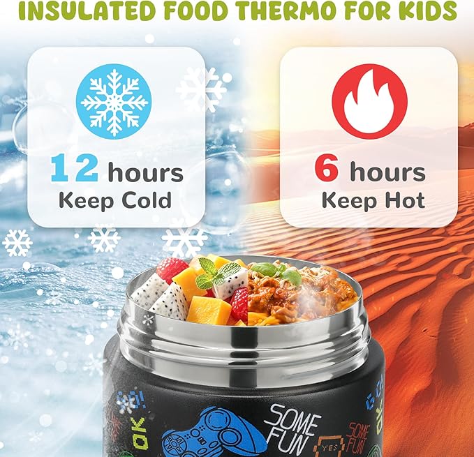10oz Soup Thermo for Hot Food Kids insulated Food Jar Container with Spoon Width Mouth Stainless Steel Leak Proof Thermo Lunch Box for School Travel