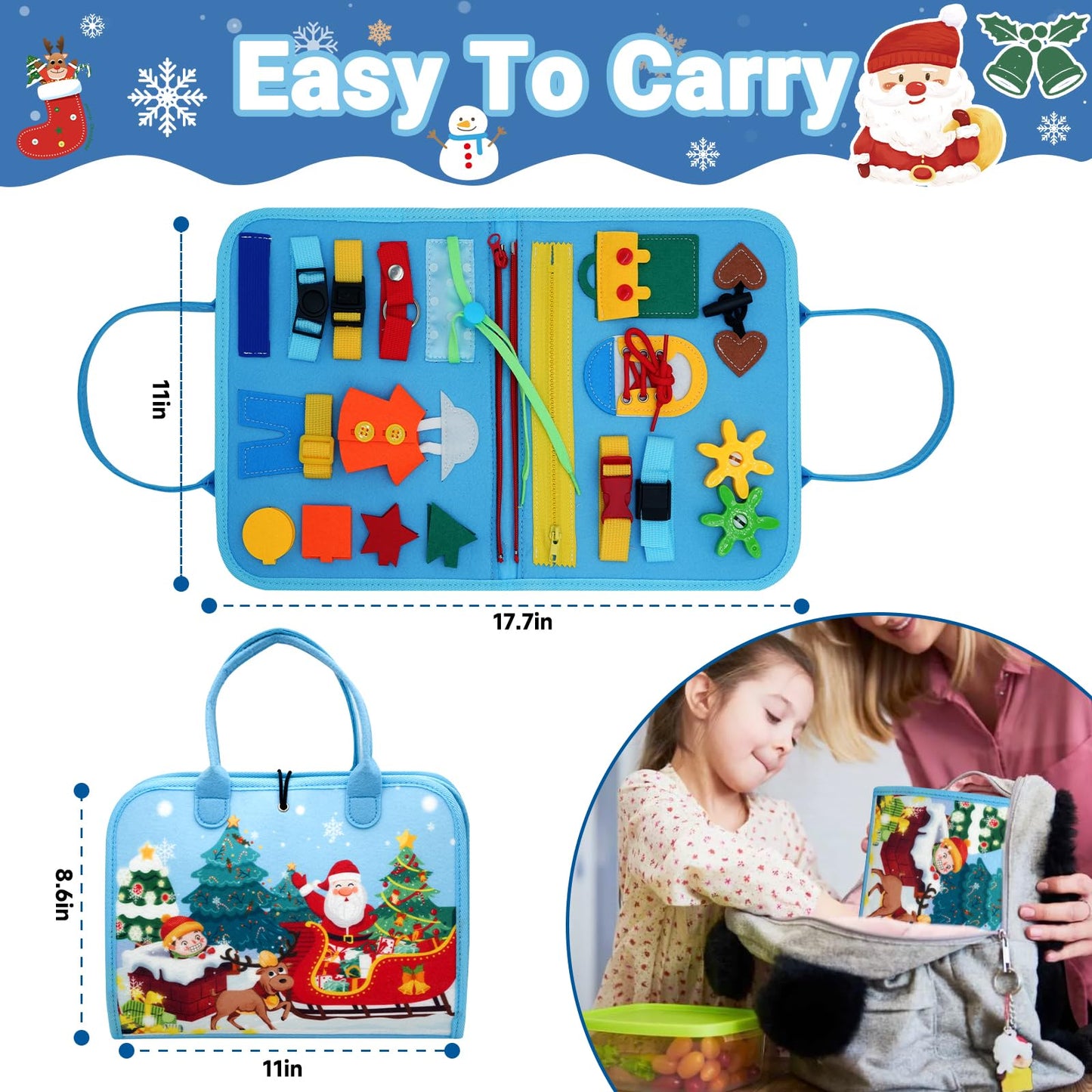 MEGRANATE Montessori Busy Board, Baby Busy Book Educational Learning Toys for Toddlers Quiet Book Activity Books Buckle Toy Fine Motor Skills Toys for 1 2 3 4 5 Year Old Kids (Blue)
