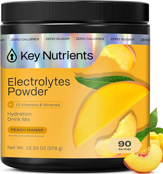 KEY NUTRIENTS Multivitamin Electrolytes Powder No Sugar - Tropical Peach Mango Electrolyte Powder - Endurance & Energy Sup...