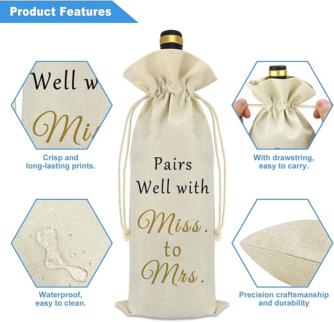 Miss to Mrs Wine Bag Bride To Be Gifts Bridal Shower Bachelorette Gifts For Bride Wedding Gift Engagement Gifts For Women Future Mrs Newly Engaged Gifts Bachelor Party Decoration Wine Bottle Cover Bag