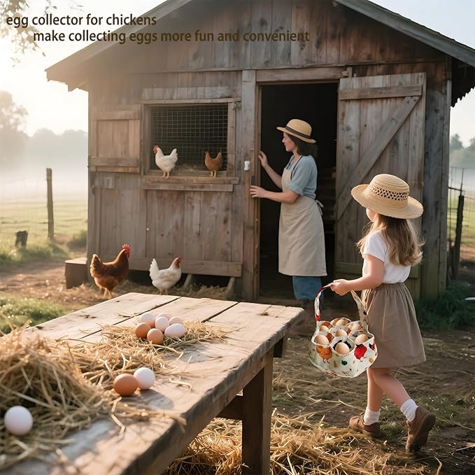 Large Egg Collecting Basket - UKJENT Chicken Egg Gathering Basket Machine Washable, Hold Different Size Eggs Collection Carrier Bag, Fresh Eggs Collector for Chicken Duck Goose, Farm & Home Use