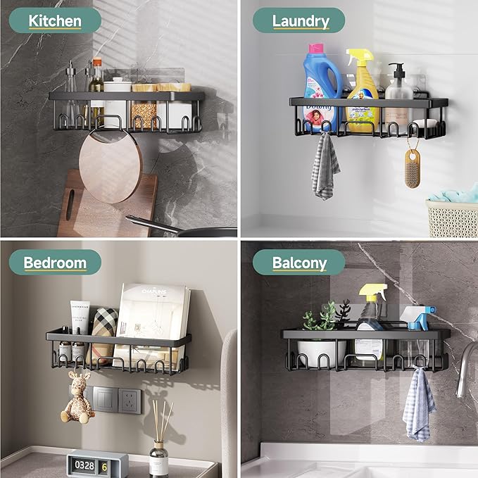Veken Shower Caddy 6-Pack,Advanced Rustproof Design, No Drilling Adhesive Shelves, Rack with Soap Holder, Large Capacity Bathroom Organizers and Storage, Wall-Mounted Kitchen & Home Decor