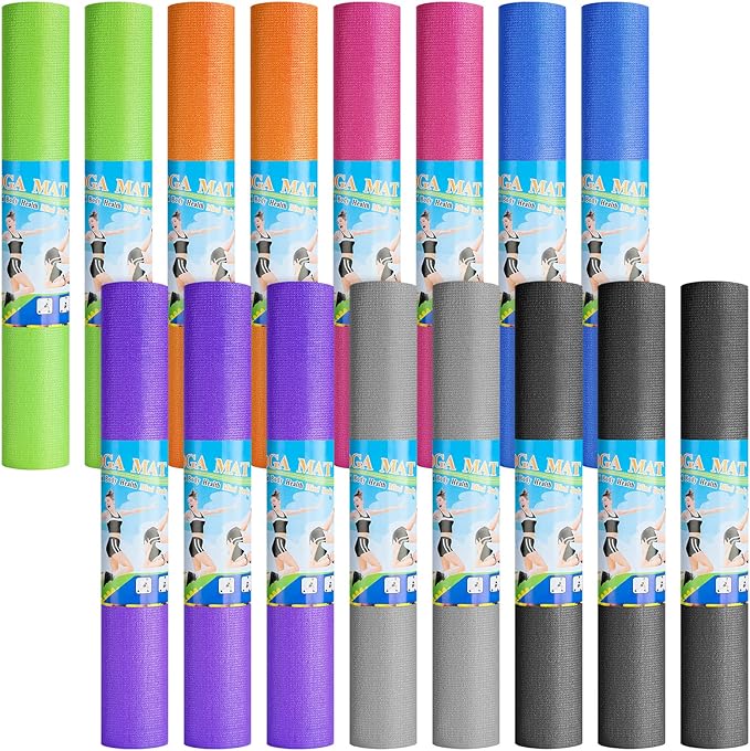 24 Pcs 3 mm Thick Yoga Mat Bulk, Exercise Workout Non Slip Fitness Pad for Women Kids Gym Home Yoga Pilates, Reliable Stur...