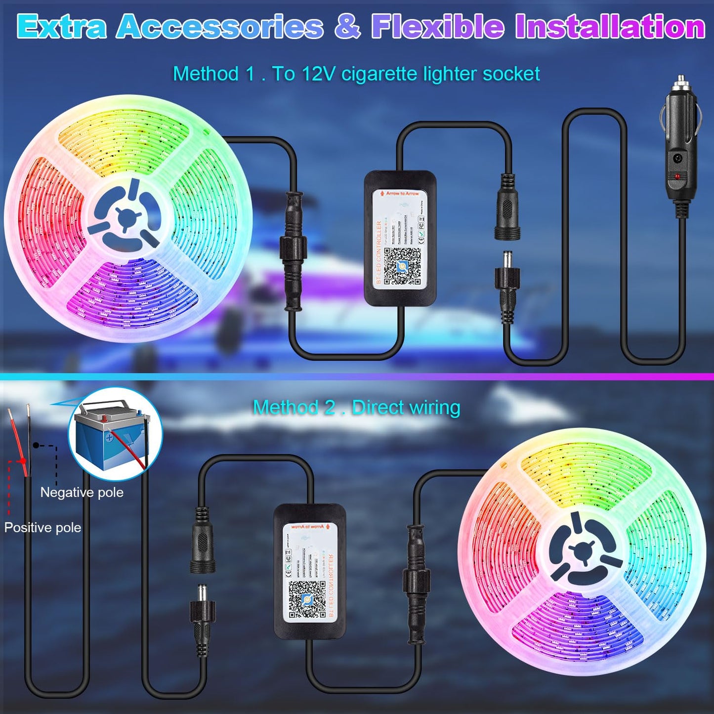 65.6 Ft Boat Lights Led Waterproof  Pontoon Boat Led Lights Strip  Marine Led Strip Light  Multicolor 12V Rgb Led Strips Outdoor Ip67  Night Fishing Lighting With App & Remote For Bass Jon  Rv  Kayak