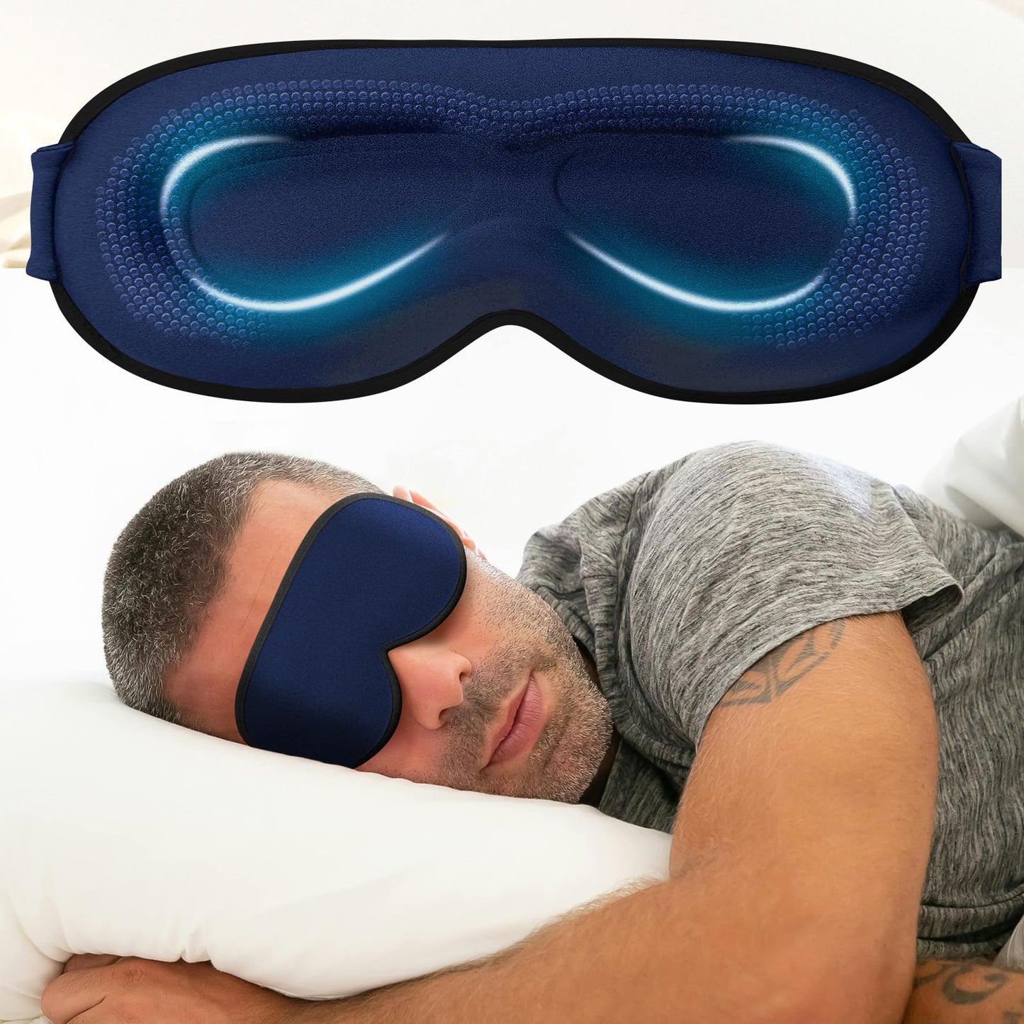 Weighted Eye Mask Cover for Sleeping - Eye Masks for Sleep with Adjustable Strap, Lash Extension Eye Covers for Women Men, 3D Contoured, Plane Travel Essentials, Blindfold for Meditation (Navy Blue)