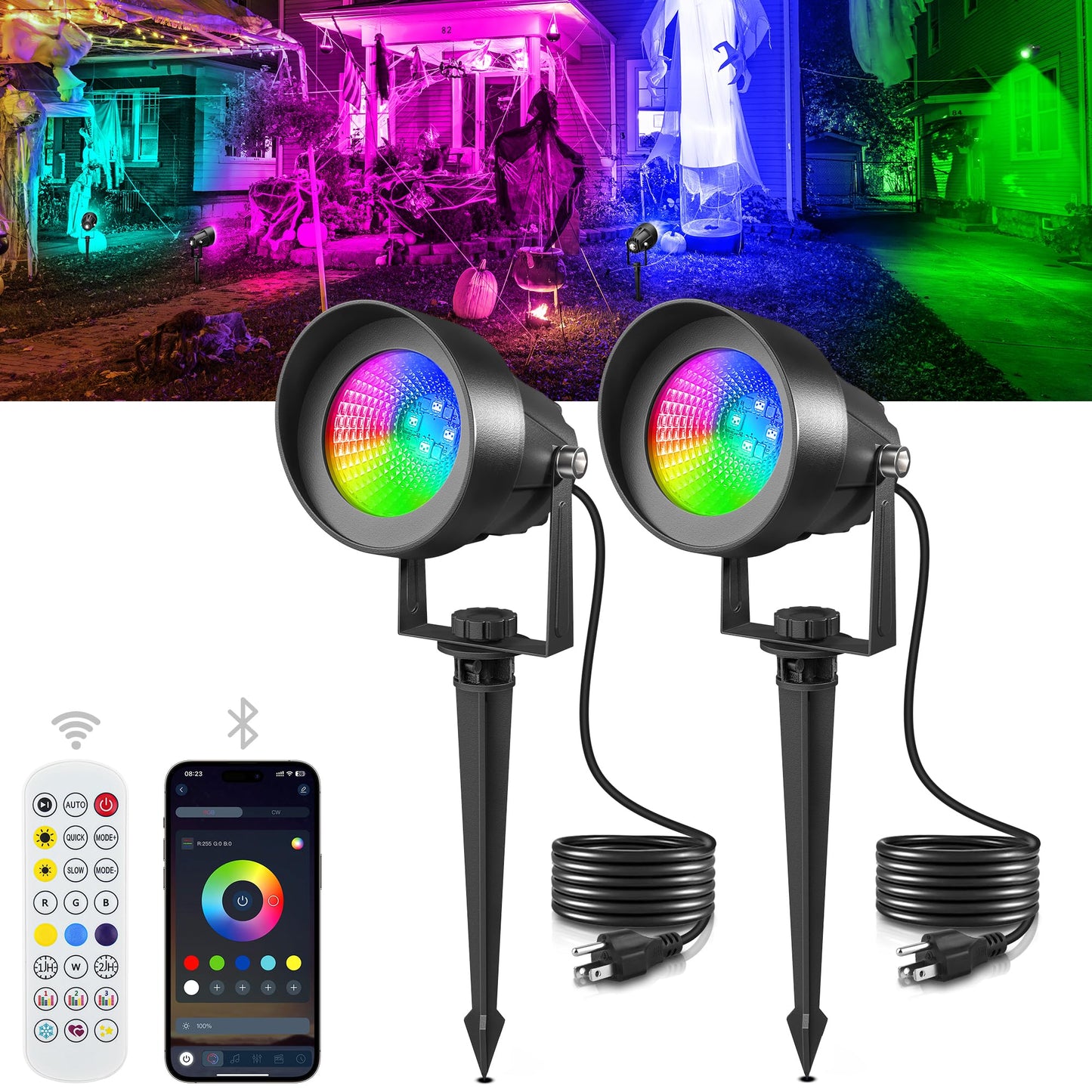 T-Sun Smart Color Changing Landscape Lights  Rgbw Christmas Spotlights Outdoor With App & Remote  Music Sync  16M Colors  Timer  Dimmable Waterproof Spot Light For Yard Garden Tree  Set Of 2