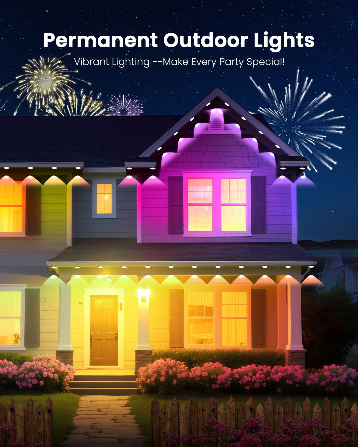 KISUFU 100FT RGB+IC Smart Outdoor Lights, IP68 Waterproof, ABS, LED725-US, White