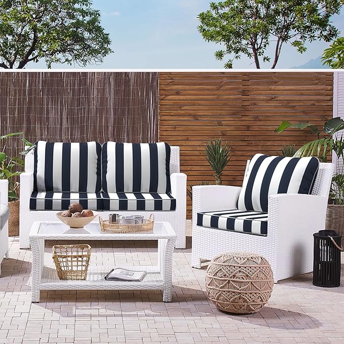 LVTXIII Outdoor Deep Seat Cushion Patio Seat and Back Cushion Set Seasonal Chair Cushion with Removable Cover and Adjustable Buckle for Home and Garden, 22"x22"x4", Cabana Navy